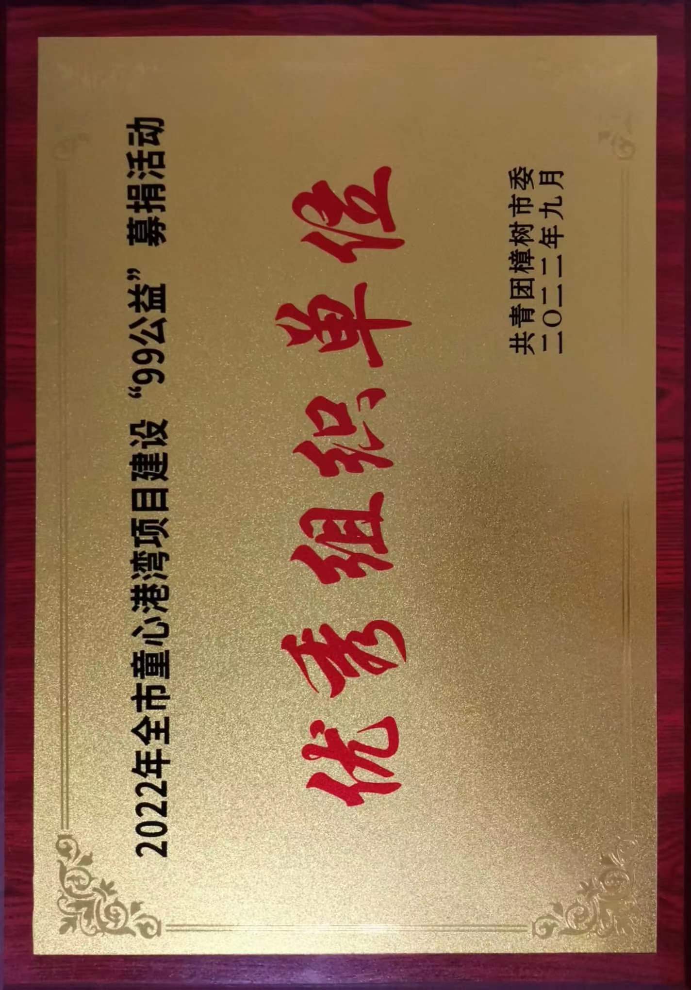 2022年全市童心港彎項(xiàng)目建設(shè)“99公益”募捐活動 優(yōu)秀組織單位